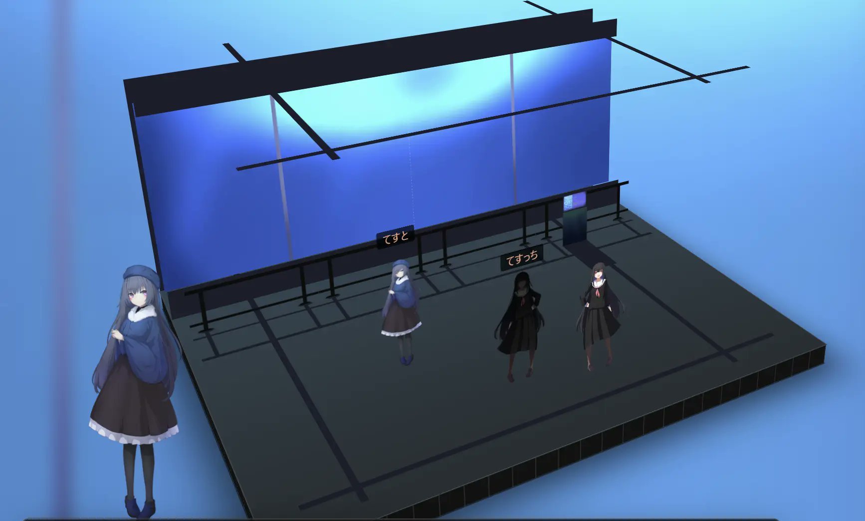 CriticalStageの3D盤面表示。立ち絵のコマがステージ状のマップに立っている様子
